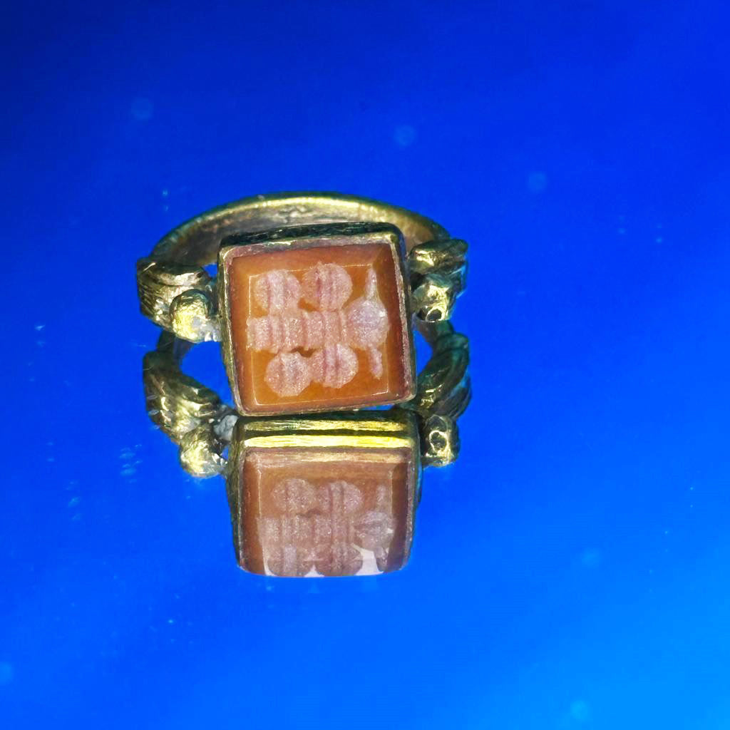 Antique Red Intaglio Ring - Bee Face Engraving, Egyptian Bronze, Roman Style