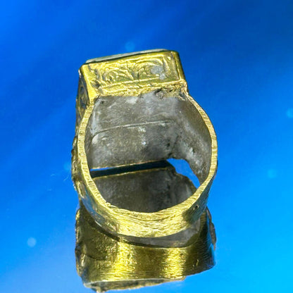 Antique Yellow Intaglio Egyptian King Engraved Bronze Signet Roman Ring, Roman Style